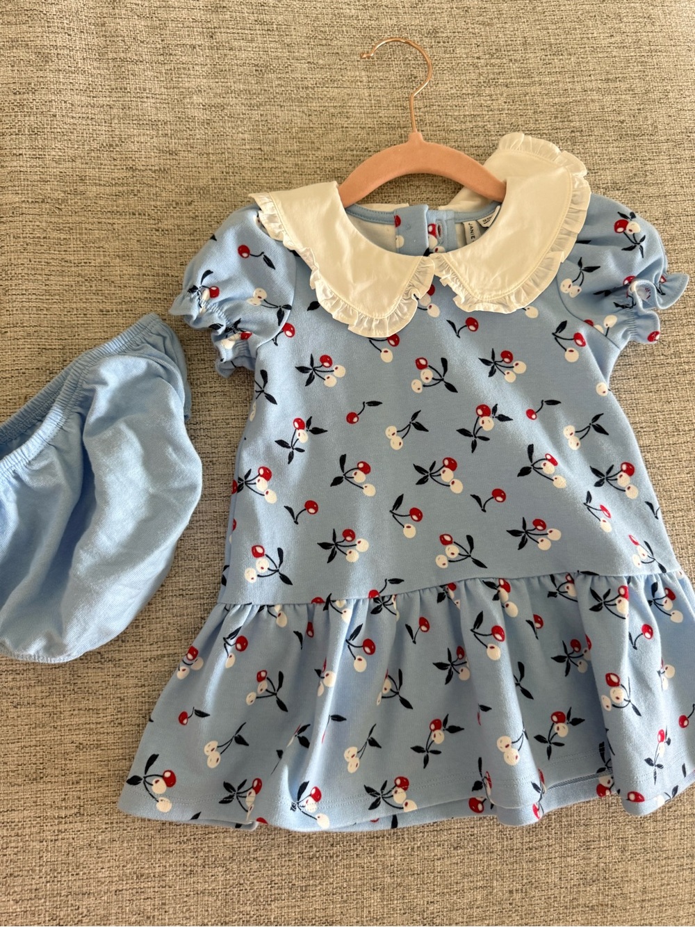 Janie and Jack Blue Cherry Print Dress with White Peter Pan Collar